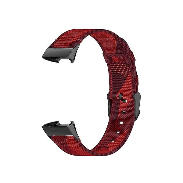 Til Fitbit Charge 4 / Charge 3 Se rustfrit stål hoved korn nylon denim erstatningsrem urrem Red Stripe