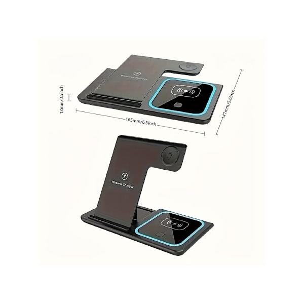 3-i-1 Laddstation för iPhone, Apple Watch och Airpods Svart