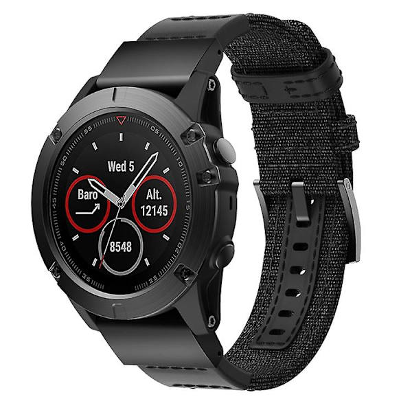 Lærreds- og læderurrem til Garmin Fenix5x Plus Fenix3, håndledsrem Størrelse: 150+110 mm Black