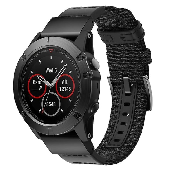 Watch av canvas och läder för Garmin Fenix5x Plus Fenix3, handledsrem Storlek: 150+110 mm Black