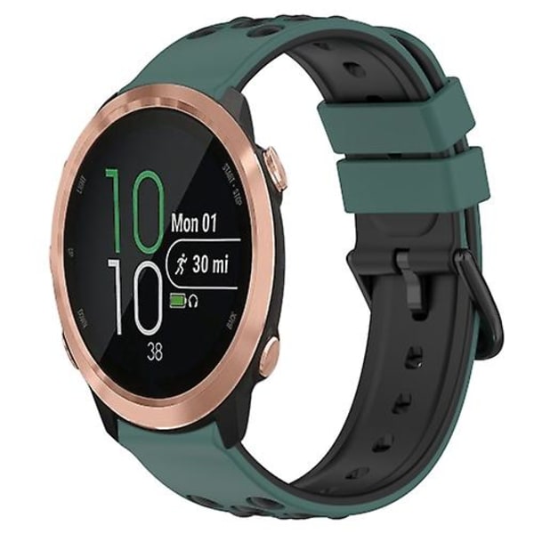 Til Garmin Forerunner 645 Music 20 mm tofarvet porøst silikone urbånd Olive Green-Black