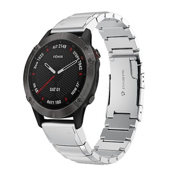 För Garmin Fenix ​​6 Sapphire Gps 22mm Tortoise Shell watch i rostfritt stål Sliver