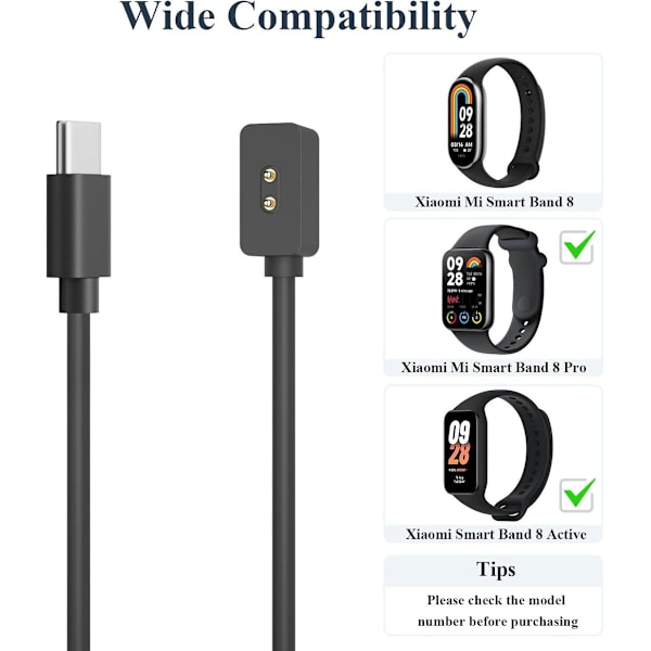 Lader for Redmi Watch 4 / Redmi Watch 3 Active / Redmi Smart Band 2 / Xiaomi Mi Band 8 Pro (100 cm)