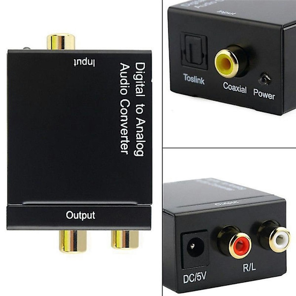 Digital optisk Toslink SPDIF koaxial till analog RCA ljudkonverterare adapter med fiberkabel