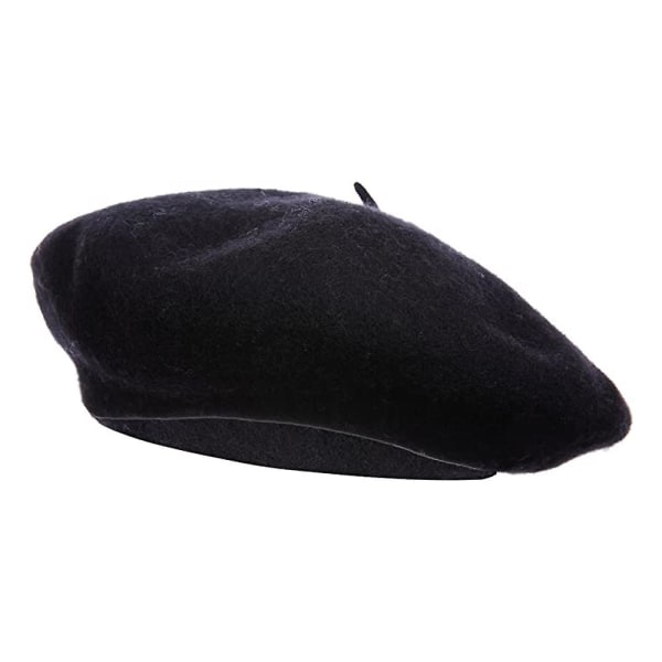 Uld baret hat, ensfarvet fransk stil vinter varm kasket til kvinder retro efterår og vinter Uld maler hat Dame baret All-match Black