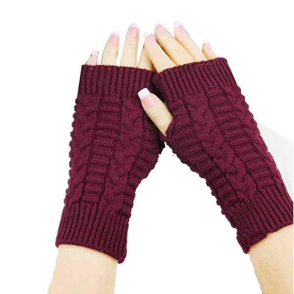 Herr Dam Stickade Fingerlösa Handskar Mode Unisex Mjuk Vinter Varma Ull Vante Light Gray