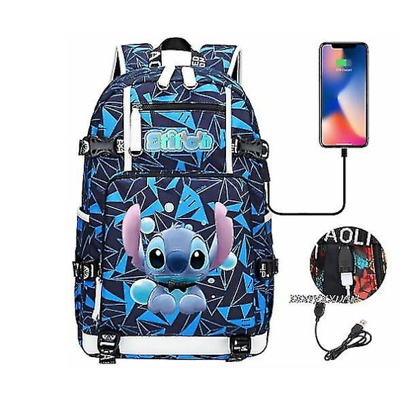 Lilo og Stitch Skolesekker Kapasitet Ryggsekker Gutter Jenter Usb Lading Reise Stor Bærbar PC Studenter Skolesekk Bagpack Chocolate