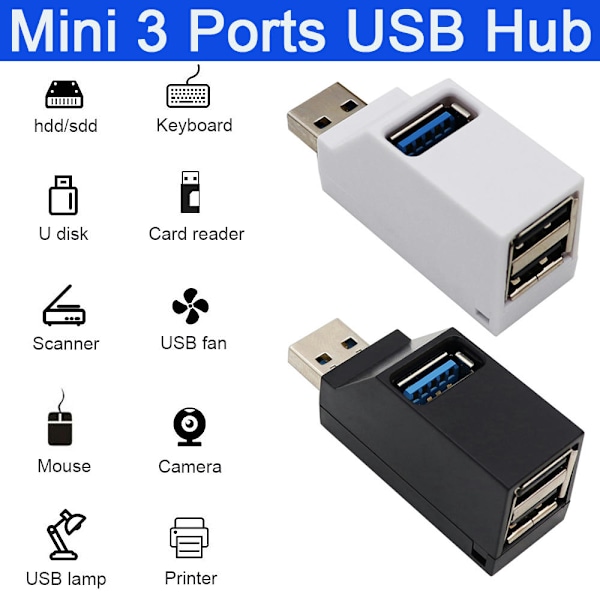 USB 3.0 hub adapter extender mini splitter boks 3 porter høy hastighet for PC bærbar U Disk Card Reader USB 3.0 Hub Black