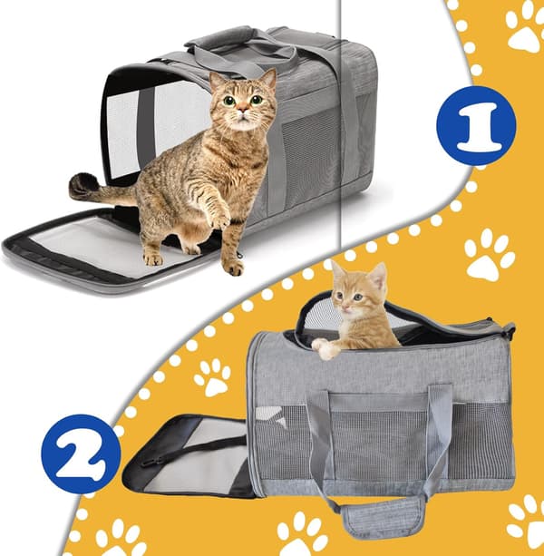 Åndbar, foldbar kattebærer til små hunde og katte under 2,5 kg (grå)