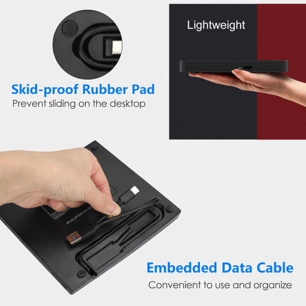 7-i-1 extern CD DVD-enhet för bärbar dator, USB 3.0 USB C Bärbar CD/DVD ROM +/-RW DVD-spelare med TF/SD-kortplatser