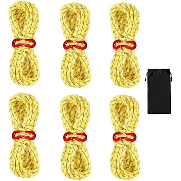Reflekterande tältlinor (6-pack) - 4 mm tältrep för camping