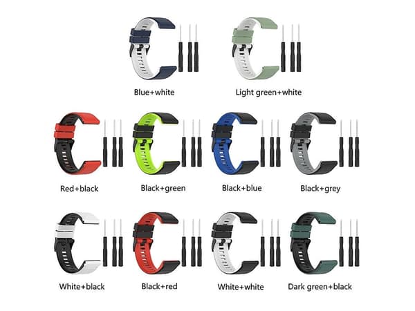 Rem til Garmin Fenix 5 22Mm Hvid-Sort Silikone Mix Farver Urrem