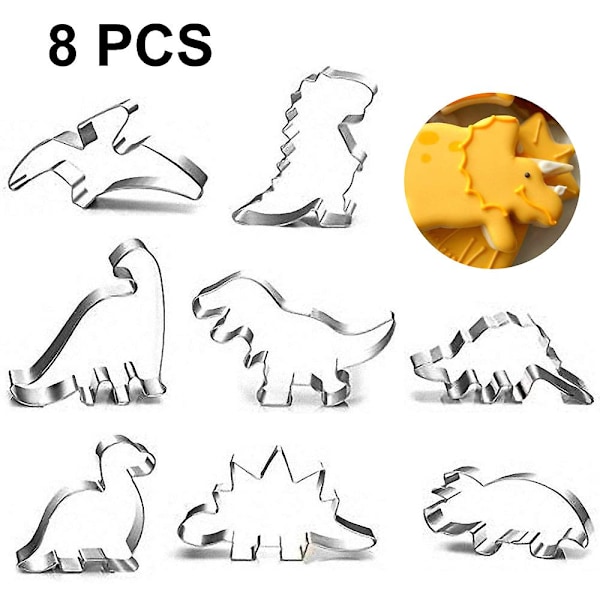 Dinosaurie-kakform, fondant-kakform för barn som bakar kakor 8pcs