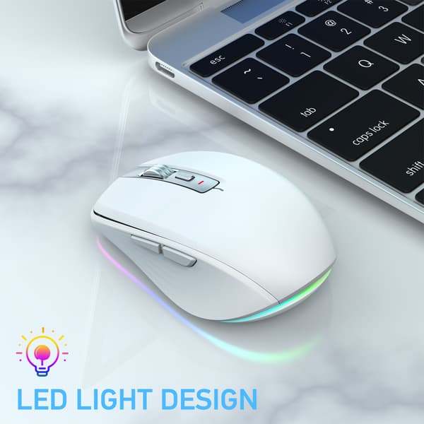 2.4G dubbelläge Bluetooth 5.1 RGB trådlös mus 2400dpi vit