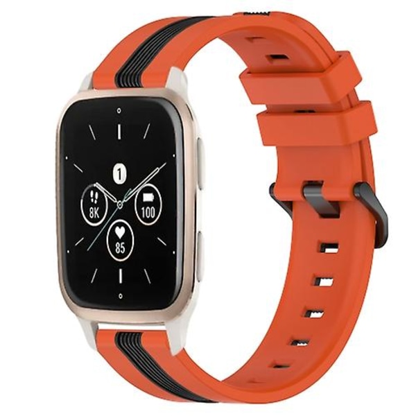 Til Garmin Forerunner Sq2 Music 20mm lodret tofarvet silikone urbånd Orange-Black