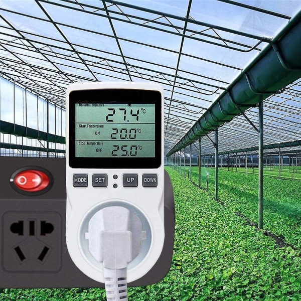 Digitaalinen / lämmitys Jäähdytystermostaattipistoke Lcd-lämpötilan säädin, 230v kasvihuonetilan lämpötilansäätimelle/terraariotermostaatti (pistorasia)