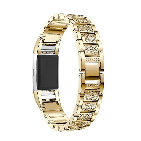 Diamantbesat urrem i massivt rustfrit stål til Fitbit Charge 2 Gold