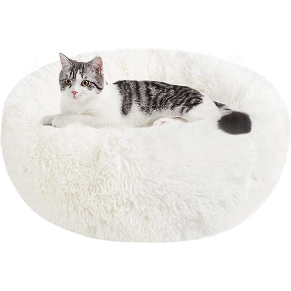 Calming Dog Cat Donut Bed - Fluffy Plush Puppy Kitten Cuddler Rund Seng. Varmt og mykt kjæledyr