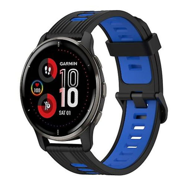 Til Garmin Venu 2 Plus 20 mm vertikalt mønster tofarvet silikone urbånd Black-Blue