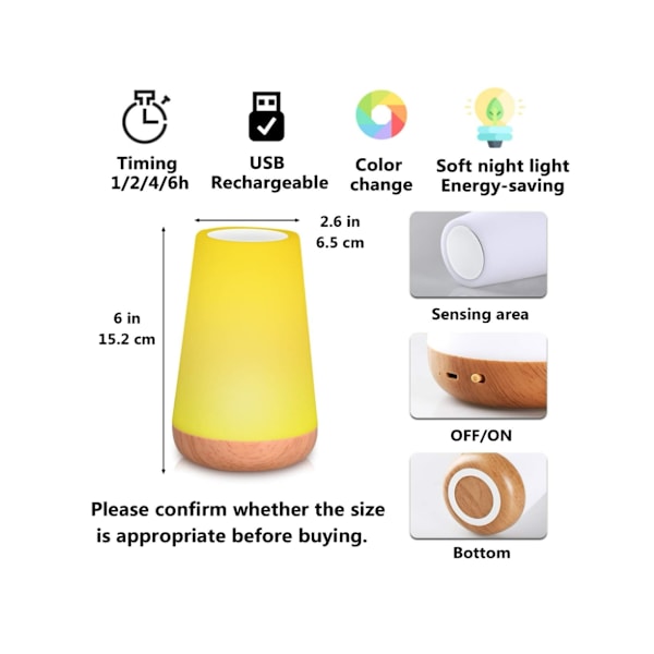 LED nattlys berøringsbordlampe nattbord dimmbar fargeendrende skrivebordslampe USB oppladbar bordlampe