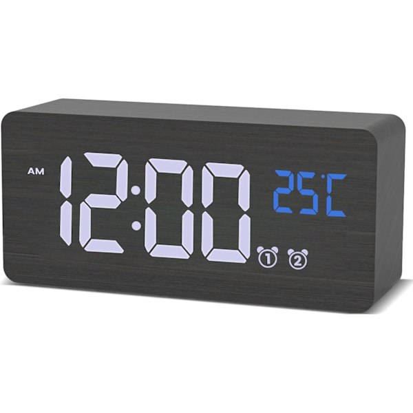 Väckarklocka för Sovrum, Digital Träklocka med Stora Siffror, Dubbla Alarm, Justerbar Hög Volym för Tunga Sovare, Snooze, 500% Dimmer 2#