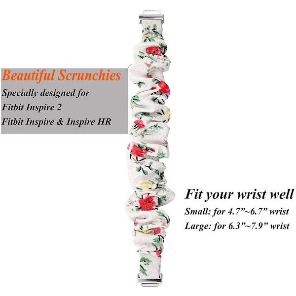 Scrunchies kompatibel med Fitbit Inspire 2 Band/inspire Hr Band/inspire White Red Flower Small