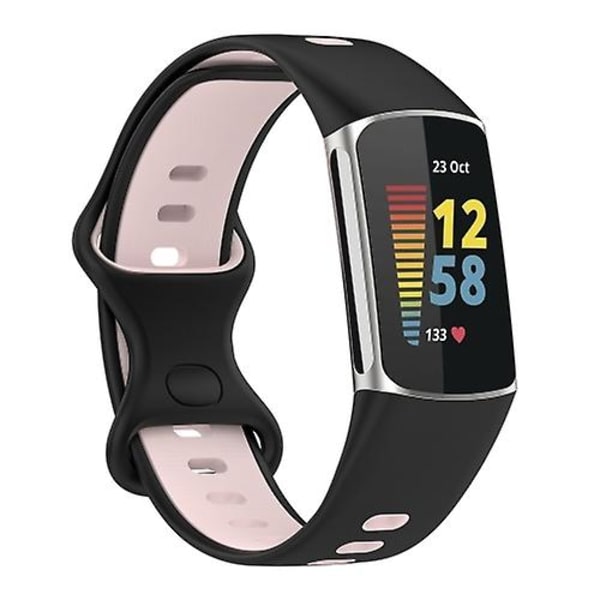 Til Fitbit Charge 5 tofarvet silikone urrem Black Pink