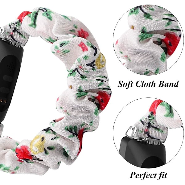 Scrunchies kompatibel med Fitbit Inspire 2 Band/inspire Hr Band/inspire White Red Flower Small