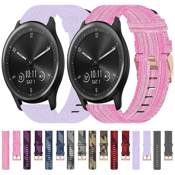 För Garmin Vivomove 20mm Nylon Woven Watch Band Pink