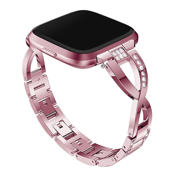 X-formet diamantbesatt solid klokkerem i rustfritt stål for Fitbit Versa Lite Pink