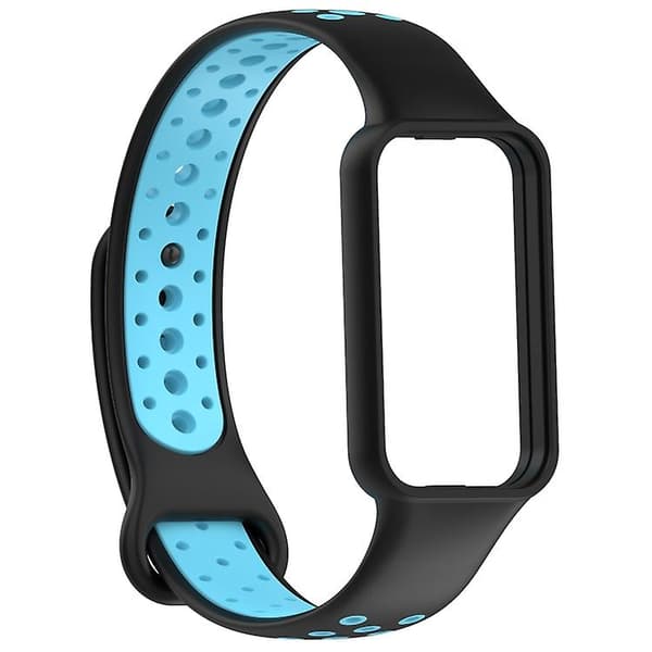 For Amazfit Band 7 Loop Tofarget pustende silikonklokkerem Black-Blue
