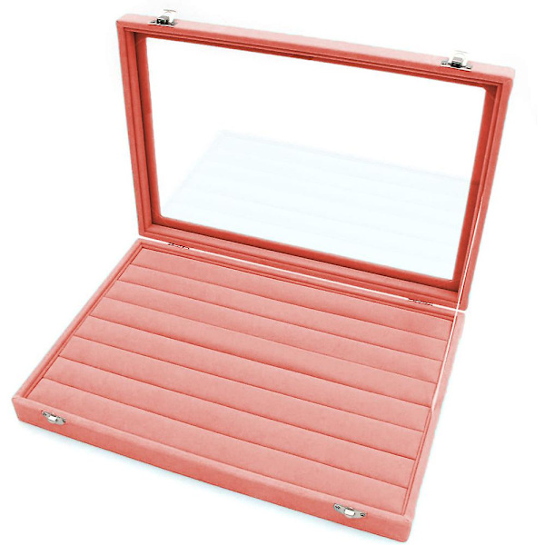 Sormuksen säilytyslaatikko-korurasia sormuksille-lasikansi case Pink