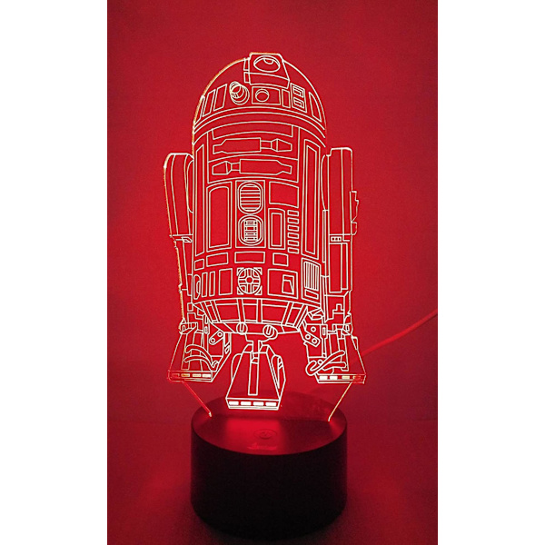 R2-d2 Robot 3d Nattljus Led Illusion Lampa Sängbordsbordslampa, 7 färgskiftande lampor med akrylplatta & absbas & USB laddare