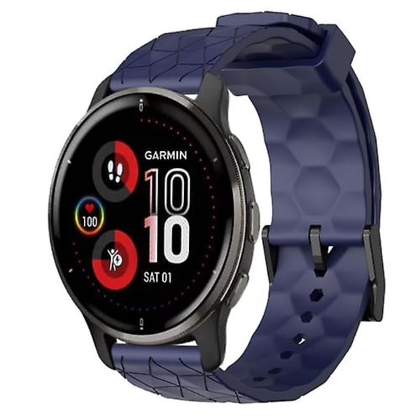 For Garmin Venu 2 Plus 20 mm fotballmønster ensfarget silikonklokkerem Navy Blue