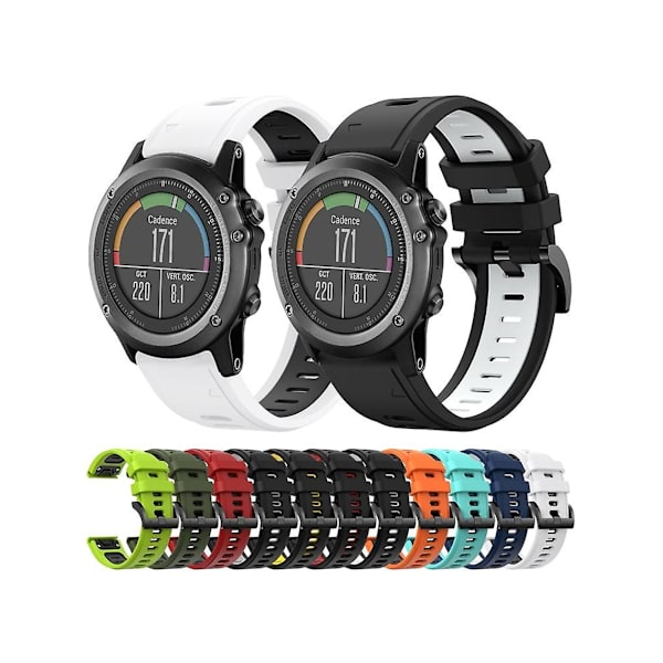 Rem for Garmin Fenix 3 Sapphire 26Mm To-farget Silikon Sportsklokkestropp Hvit-Svart