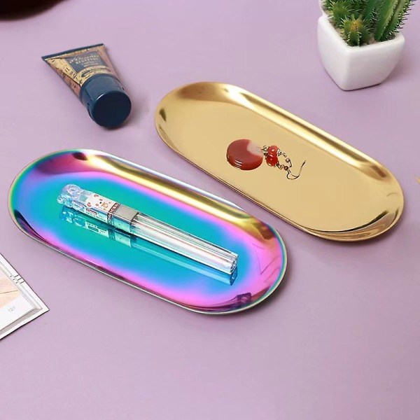 Rustfrit stål håndklæde bakke fad tallerken te frugt bakke Kosmetik smykker Organizer Colorful 23*9.4cm