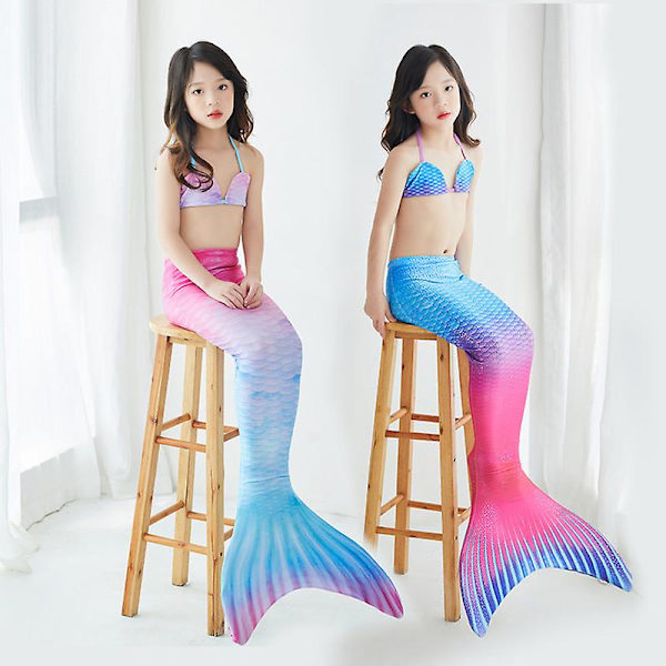 Lasten merenneitopyrstö uimiseen Pienen merenneito tyttöjen uimapuku set uimapukujuhla Cosplay-asut Blue 100-110cm