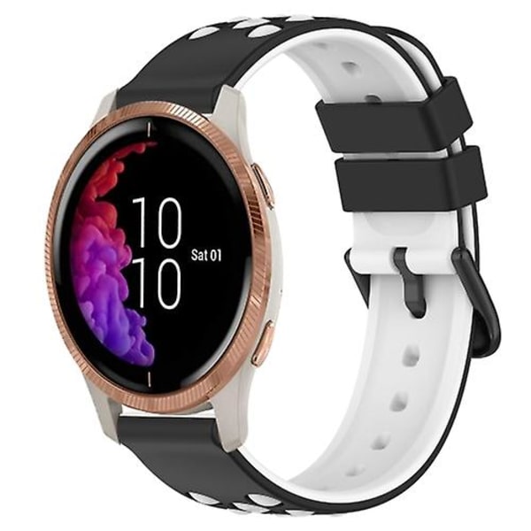 For Garmin Venu 20 mm tofarget porøst silikonklokkebånd Black-White