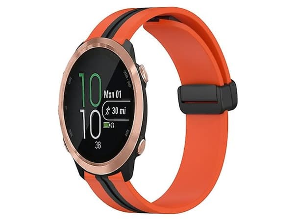 Rem för Garmin Forerunner 645 Music 20 mm Fällbart Magnetlås Silikon Armband Orange-Svart