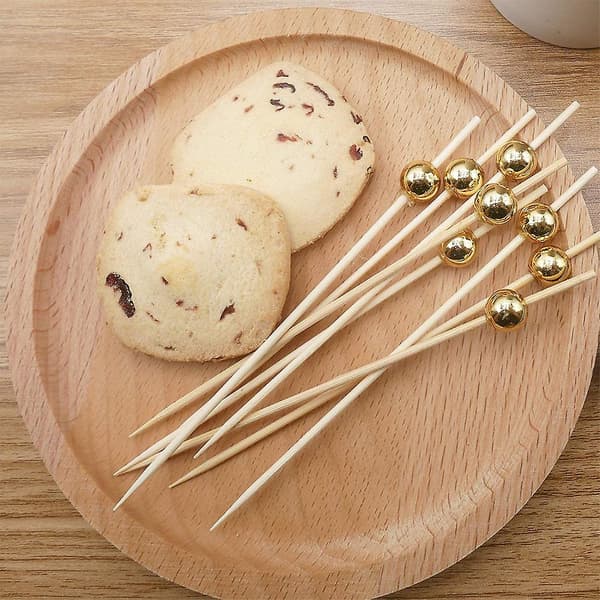 Cocktailpinde 100 stk. 12 cm håndlavede pinde træ tandstikker Gold