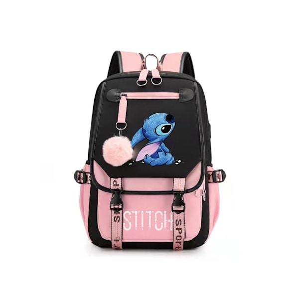 Ryggsäck Stitch Ryggsäck Student Ryggsäck Skola Stitch Ryggsäck USB Laddning Ryggsäck 16 Tum Rosa2