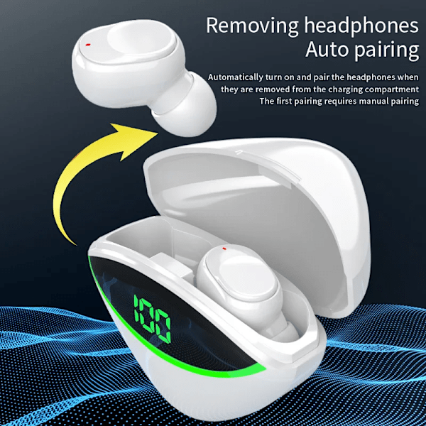Sann trådlösa Bluetooth-hörlurar In-ear digital display, hög ljudkvalitet, lång batteritid