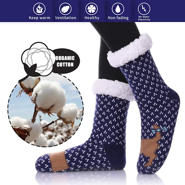 Halkfria Toffelsockor för Kvinnor Mjuka Bekväma Varma Vinterdjur blue
