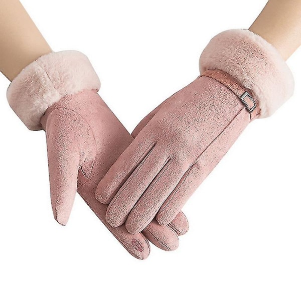 Kvinnor Handskar Höst Vinter Söt lurviga varma vantar Helfingervantar Kvinnor Utomhussport Kvinnliga Handskar Skärm Pink 3