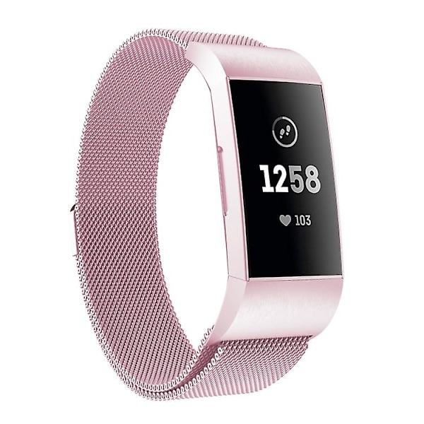 Til Fitbit Charger 3 Metal Magnetic Metal Watch Band Rose Pink