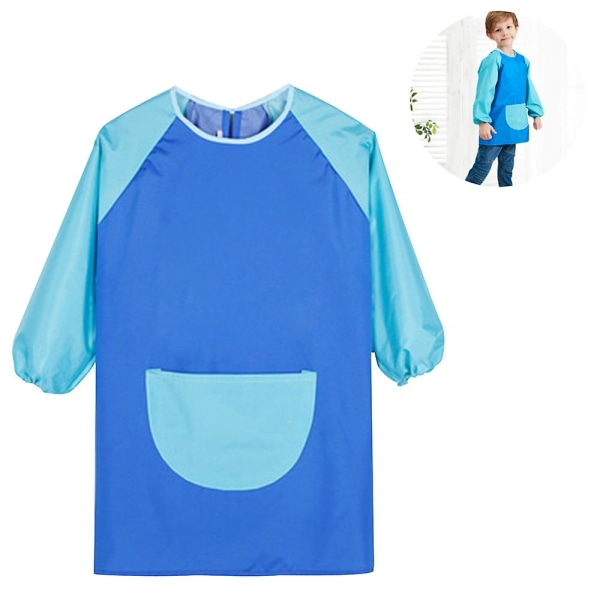 Unisex drenge piger vandtæt kunst kittel børn male forklæder med lommer lange ærmer og ærmeløs alder 6-9 år Dark blue