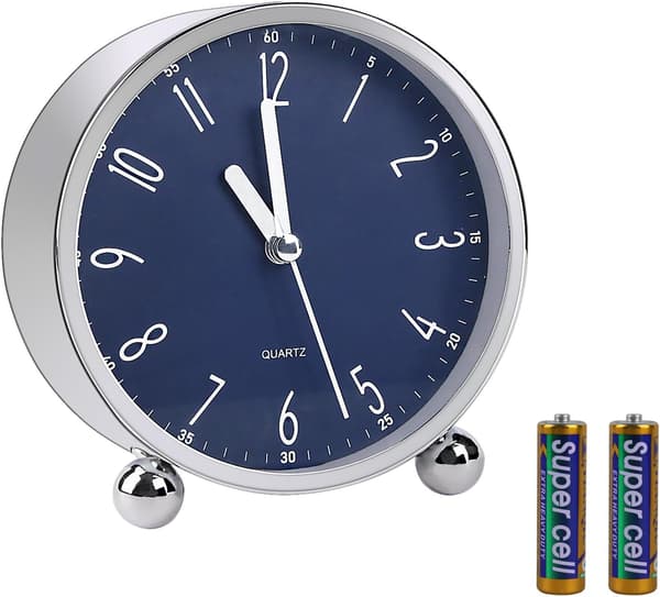 Väckarklocka 4\" Analog Supertyst Analog Väckarklocka Silver&Blå