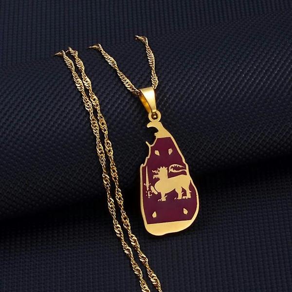 Anniyoc Sri Lanka kart og fargerikt flagg anheng halskjeder kvinner jente sjarm Sri Lankas kart smykker #206621 Silver Color 45cm Thin Chain