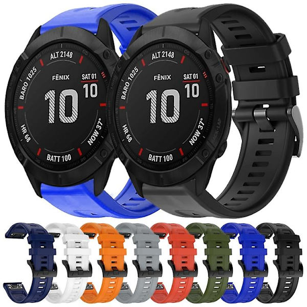 För Garmin Fenix ​​6x Sapphire Metal Spänne Solid Color Silikon Watch Band Black