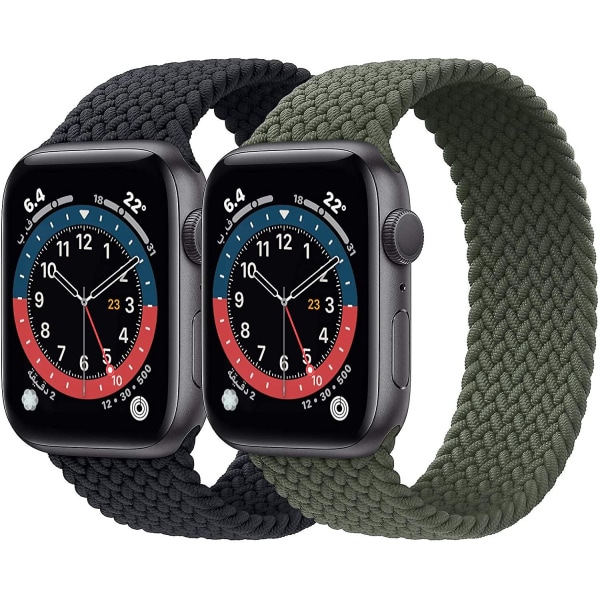 2-pack flätade sololoop sportband kompatibla för Apple Watch Band 38 mm 40 mm mjuk stretch